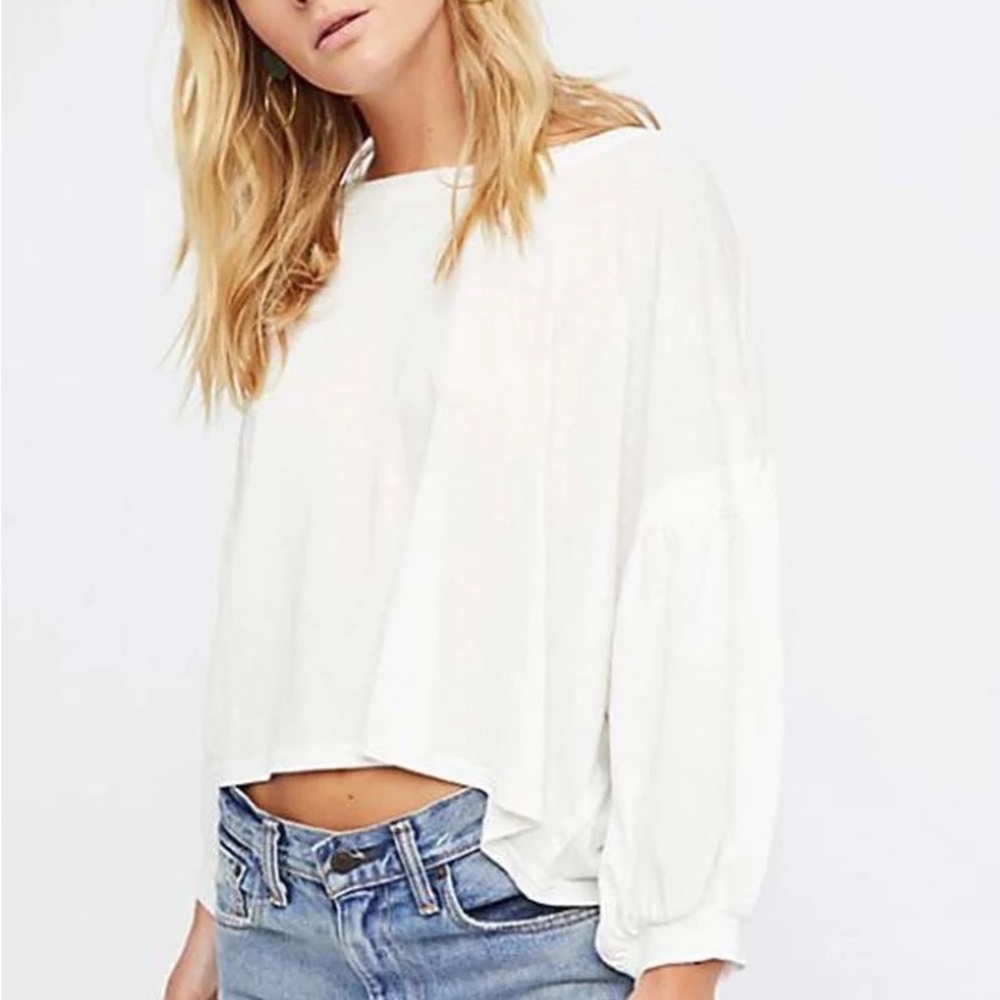 Free People White Cropped Long Sleeve Tee